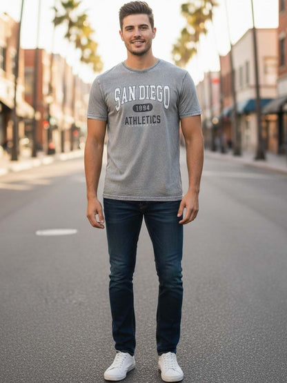 Typography Printed Cotton T-shirt in Grey - Nowi Korean Fashion