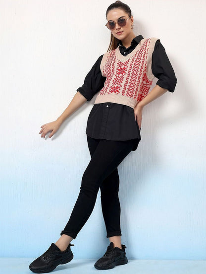 Women Fair Isle Woollen Sweater Vest