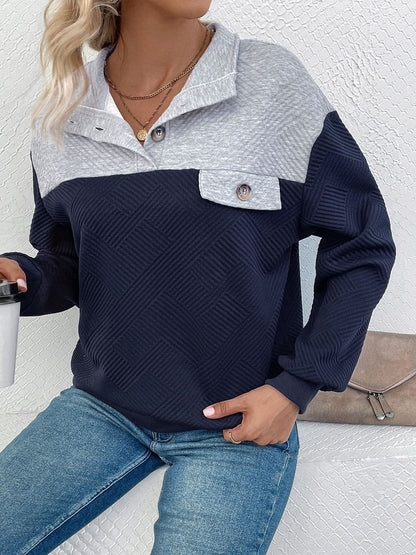Colourblocked Sweatshirt in Blue cotton - Nowi Korean Fashion