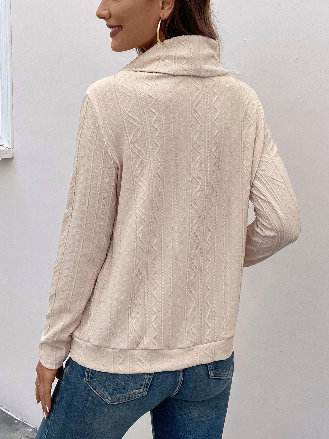 Women Turtle Neck Self Design Sweatshirt