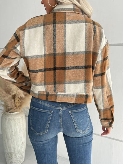 Women Checked Crop Tailored Jacket