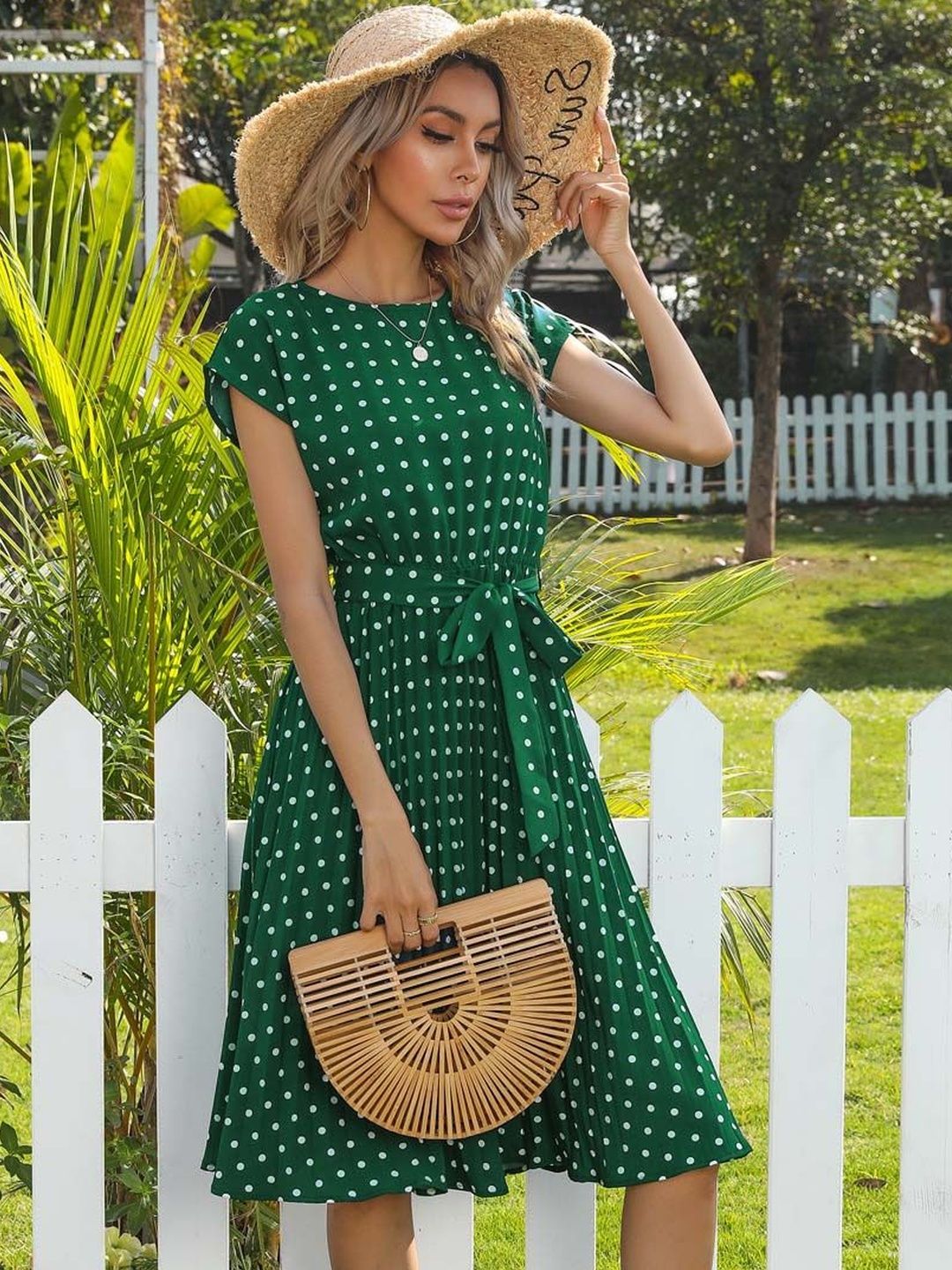 NOWI Polka Dot Print Fit & Flare Midi Dress