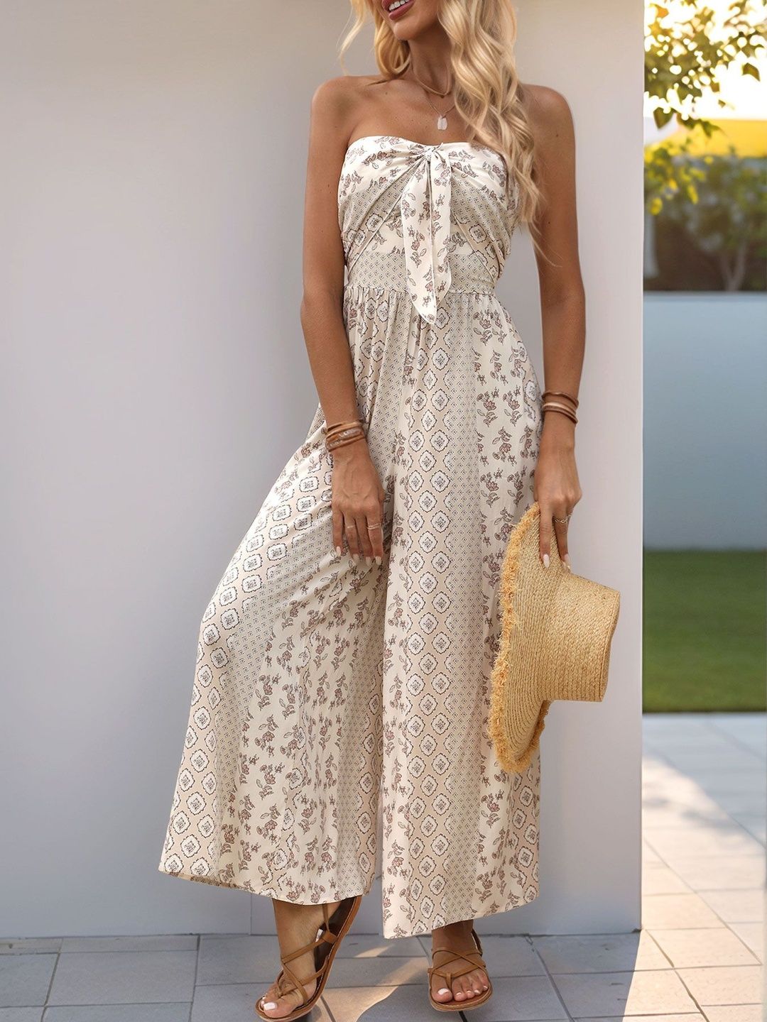 Strapless Printed Culotte Jumpsuit