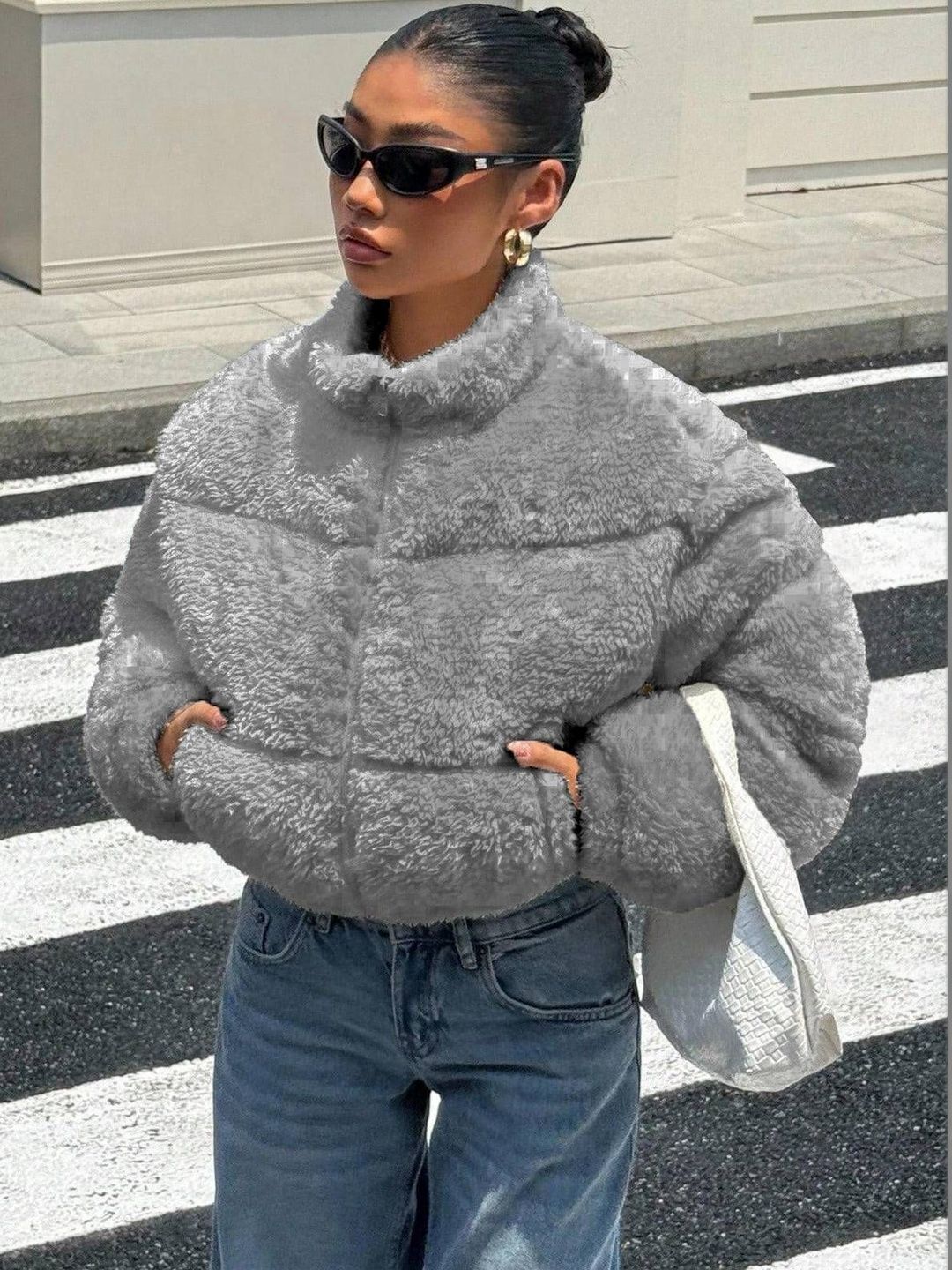 NOWI Women Woollen Lightweight Crop Puffer Jacket