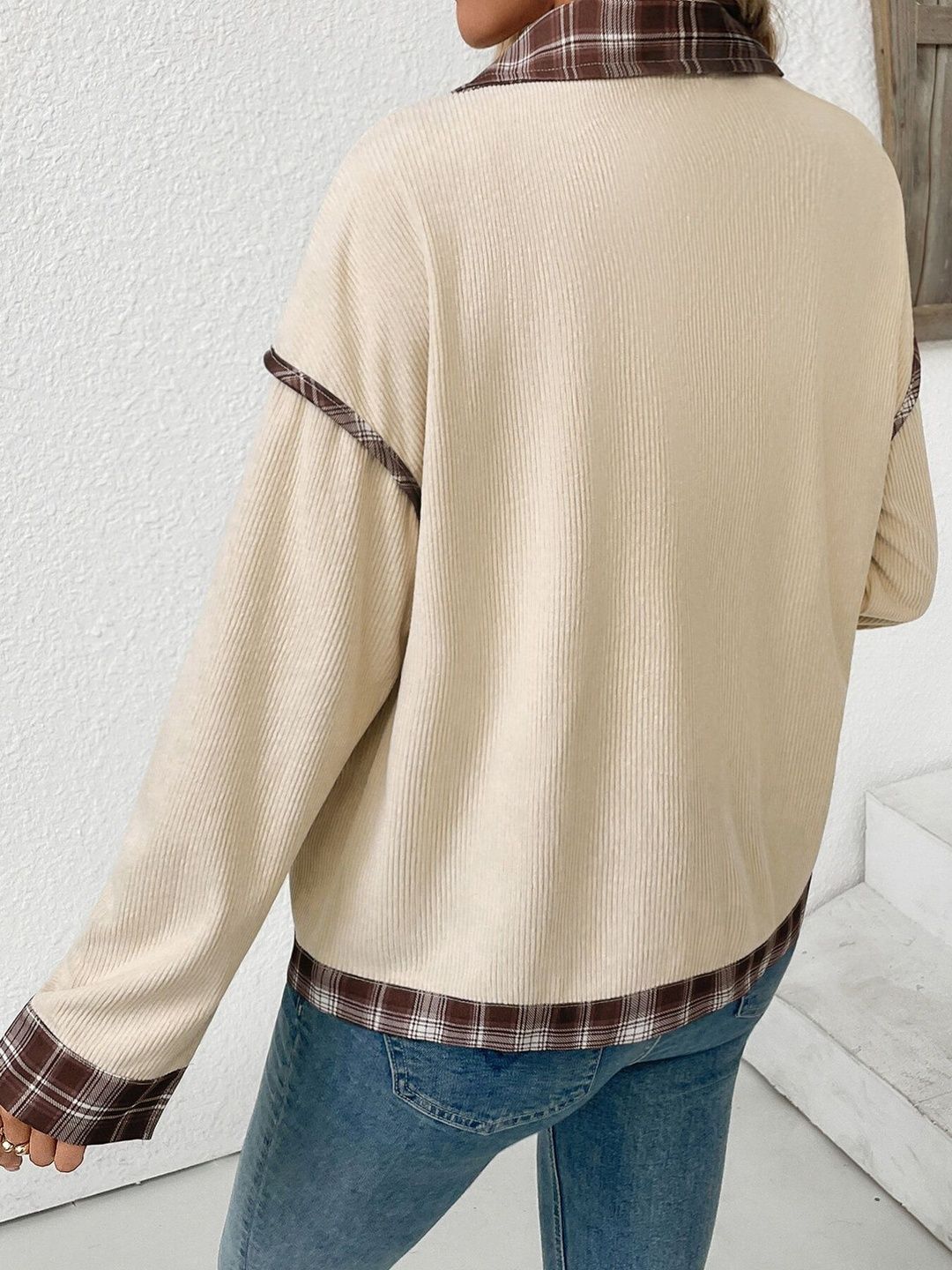 Beige Colourblocked Jacket with Spread Collar