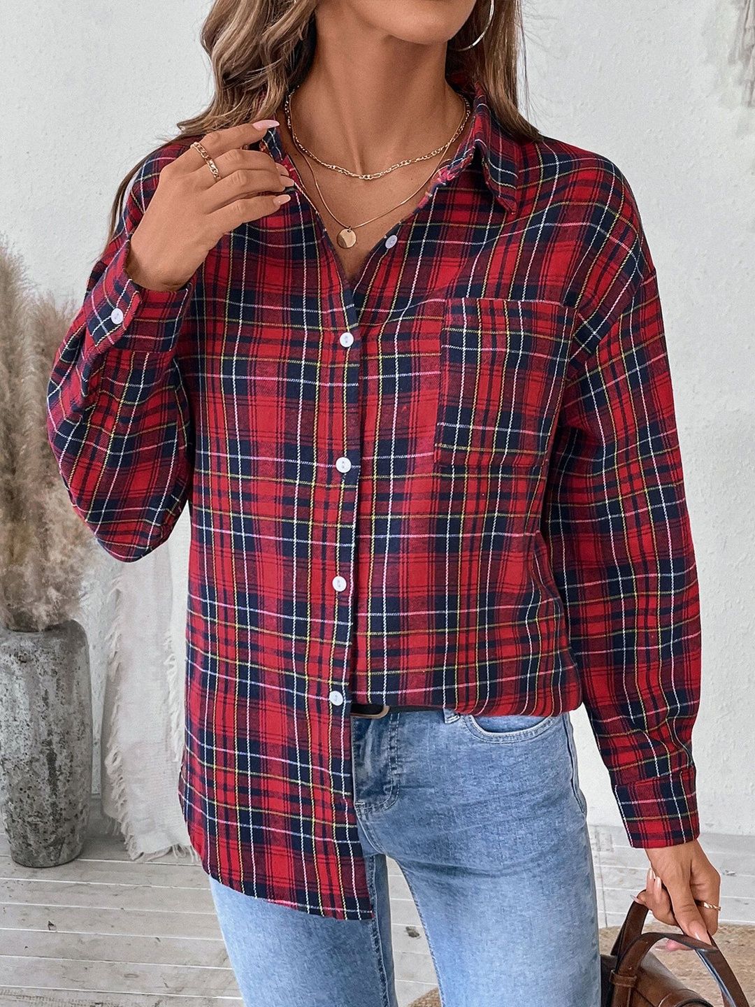 Women Tartan Checks Checked Casual Shirt