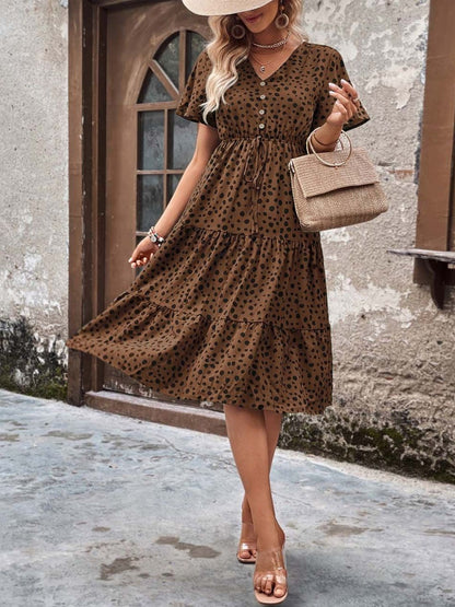 NOWI Polka Dot Printed Flared Sleeve A-Line Midi Dress