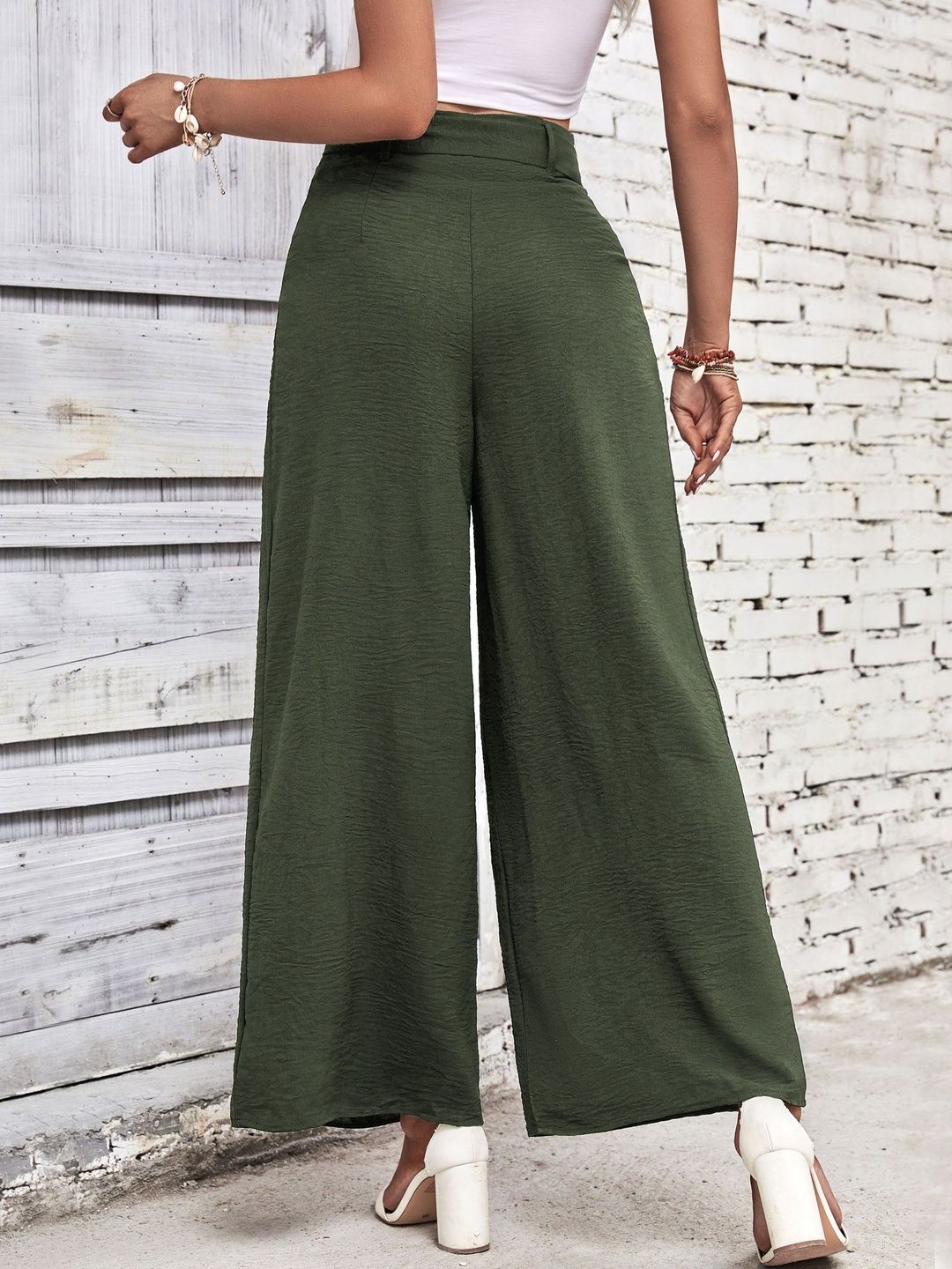 Women Textured High-Rise Non Iron Pleated Trousers