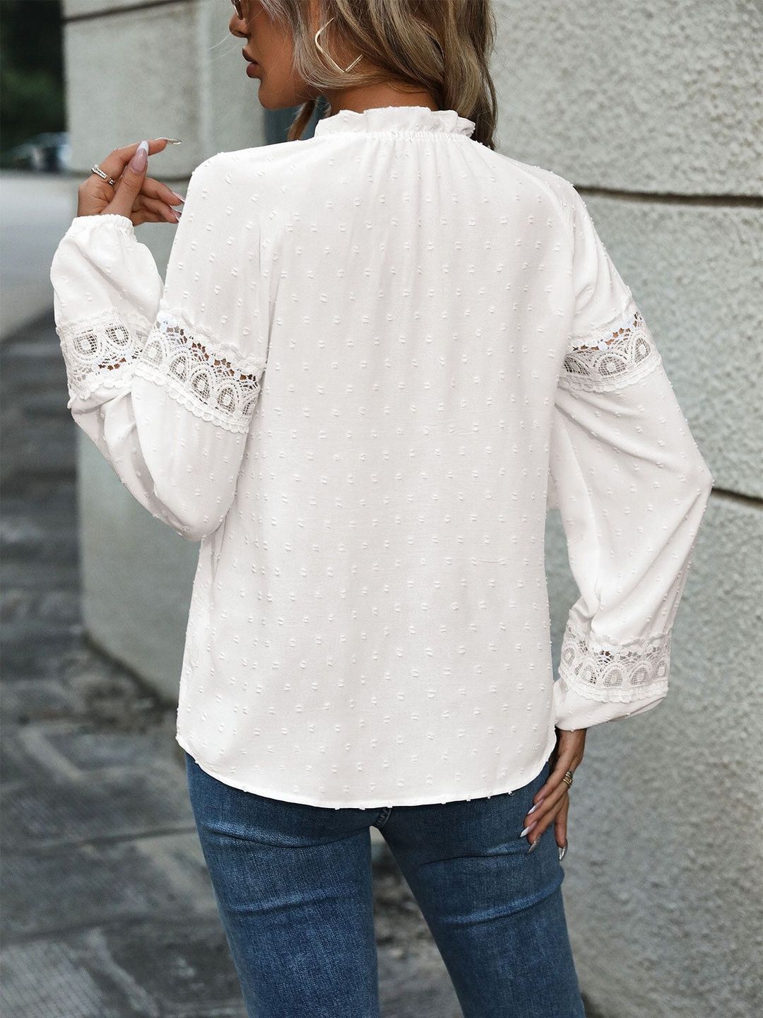 Women's White Tie-Up Neck Cotton Top