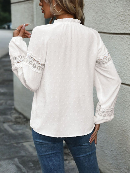 Women's White Tie-Up Neck Cotton Top
