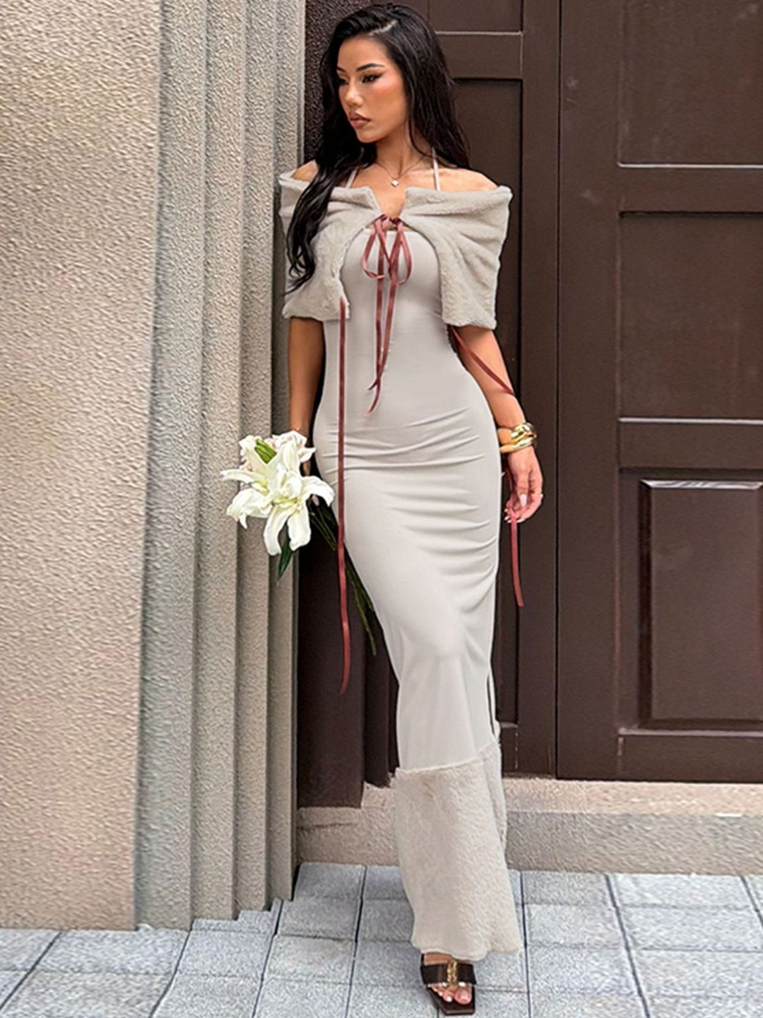 NOWI Off-Shoulder Bodycon Maxi Dress