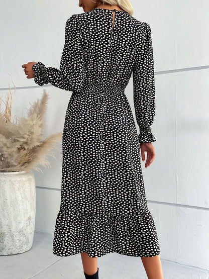 Women's Black Polka Dot Print Midi Dress