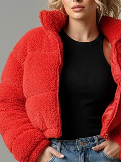 NOWI Women Woollen Crop Puffer Jacket