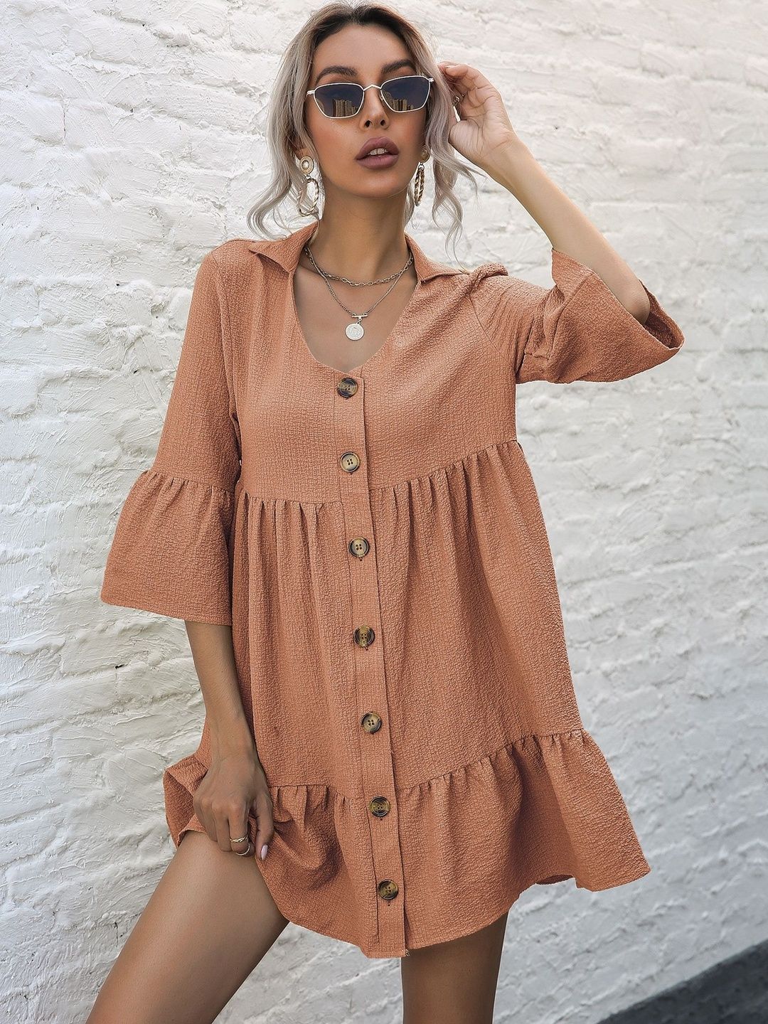 Bell Sleeve A-Line Mini Dress