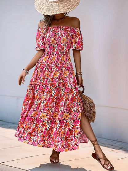 Floral Print Off-Shoulder Maxi Midi Dress