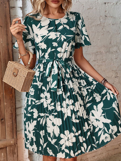 Floral Print Flared Sleeve Fit & Flare Dress