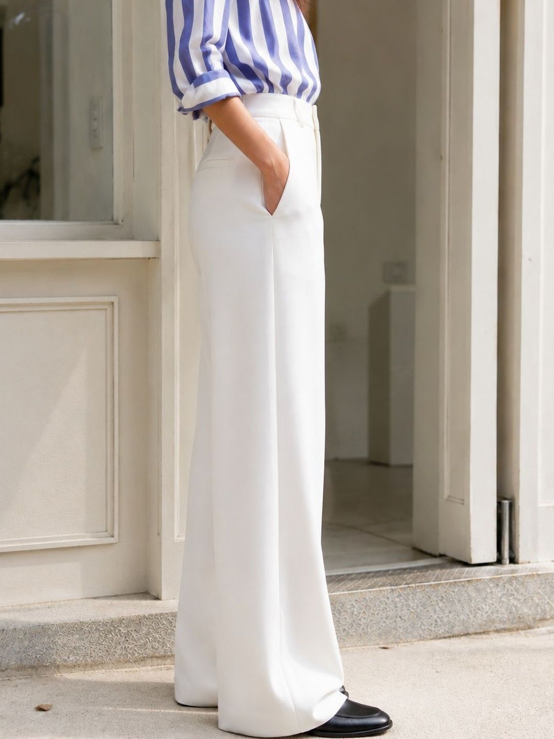 Women Relaxed Straight Leg Straight Fit Wrinkle Free Trousers