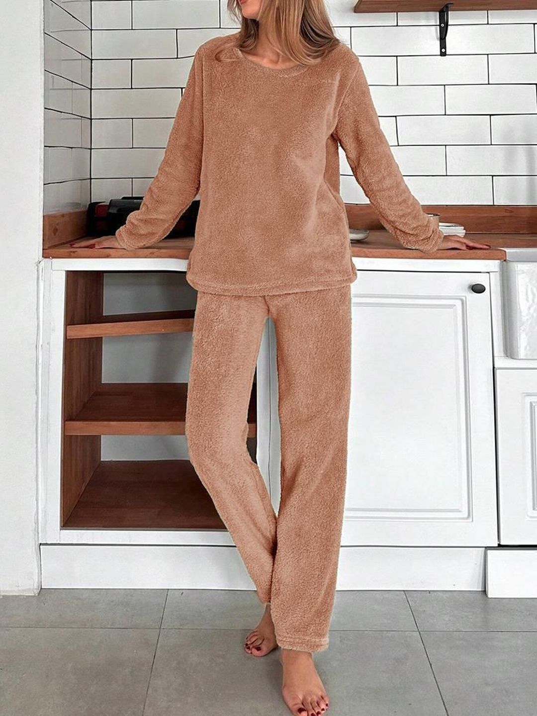 Round Neck Long Sleeves Night Suit