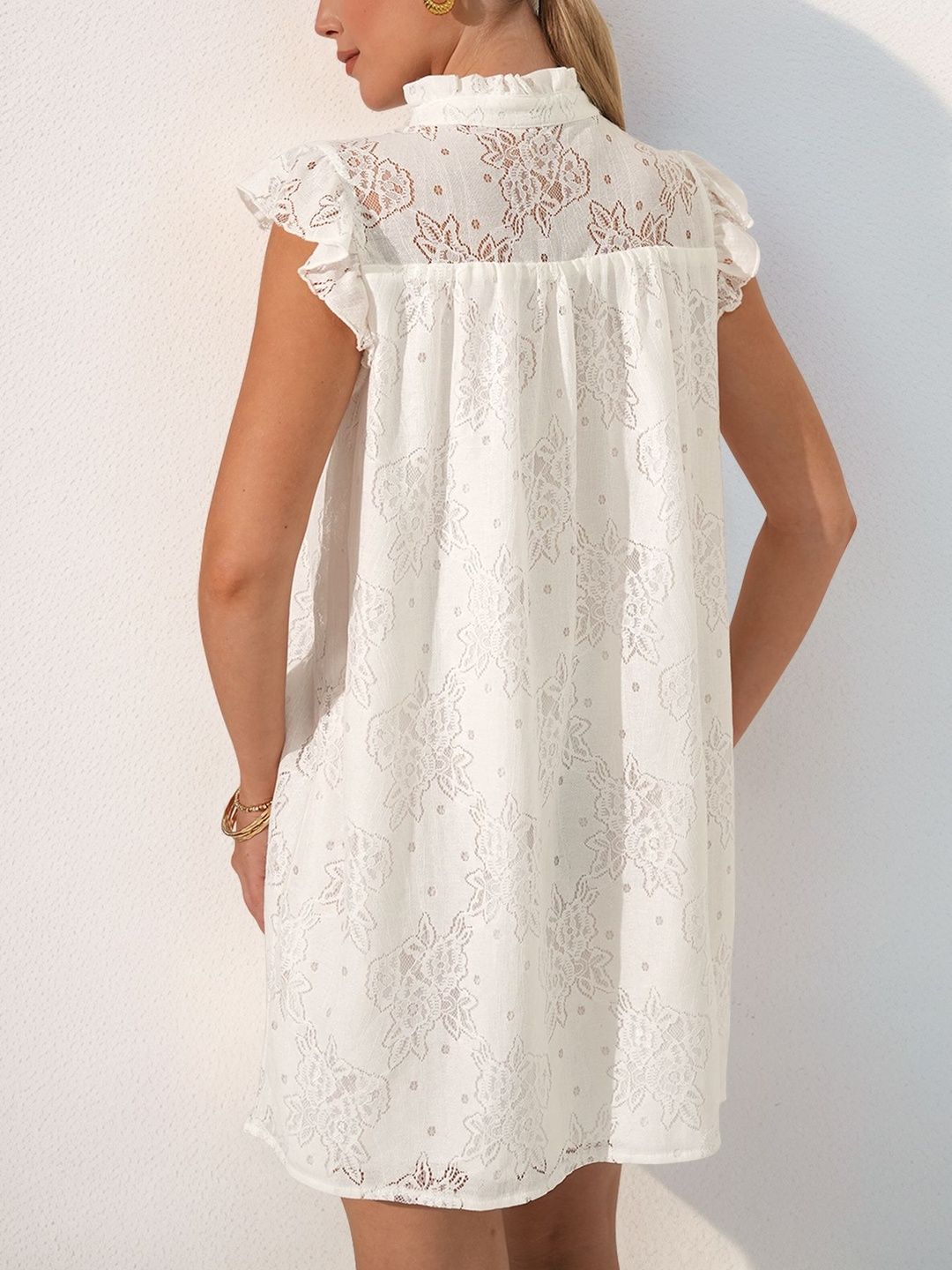 Floral Embroidered Flutter Sleeve Dress