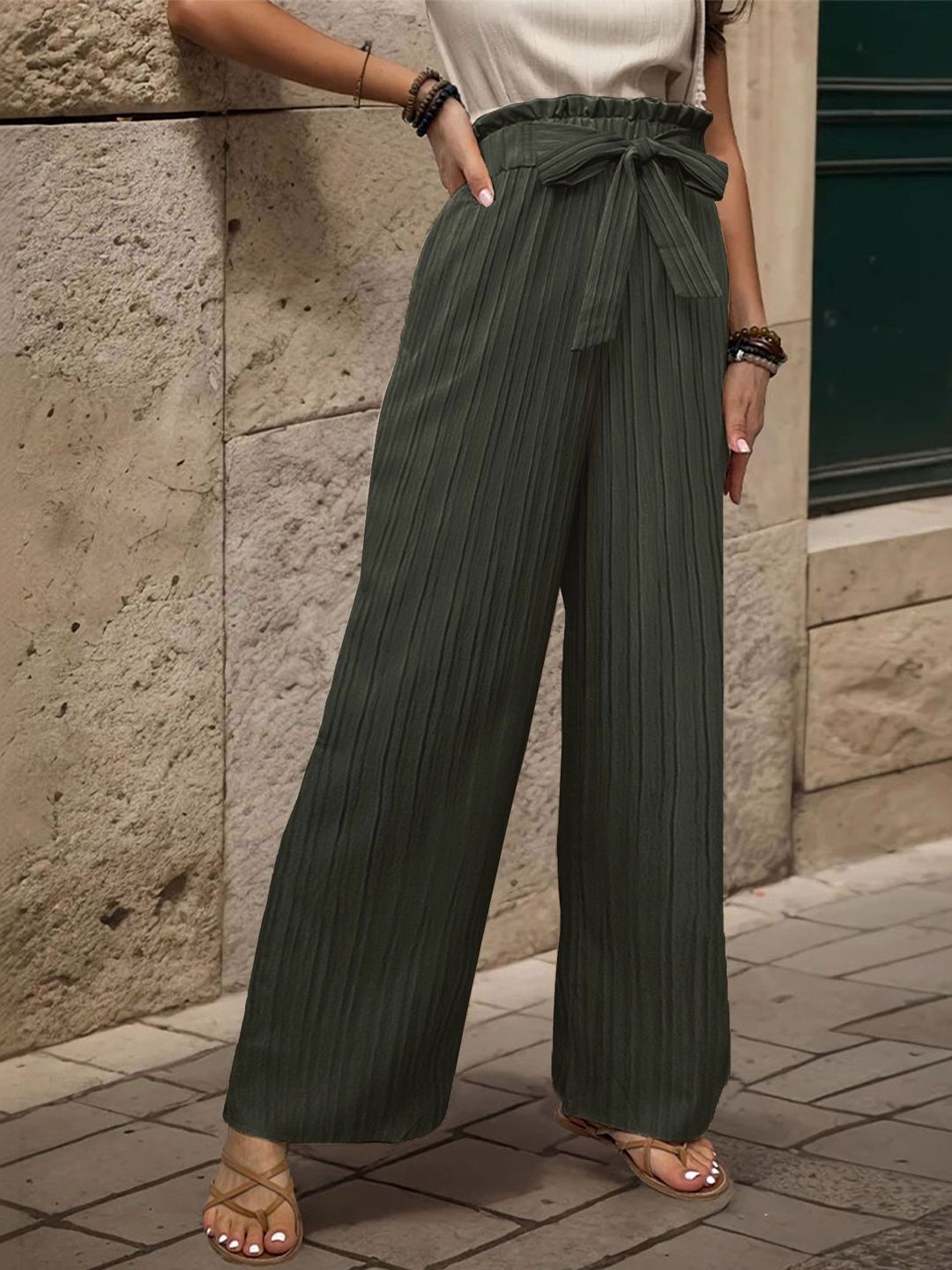 Women Textured High-Rise Non Iron Pleated Trousers