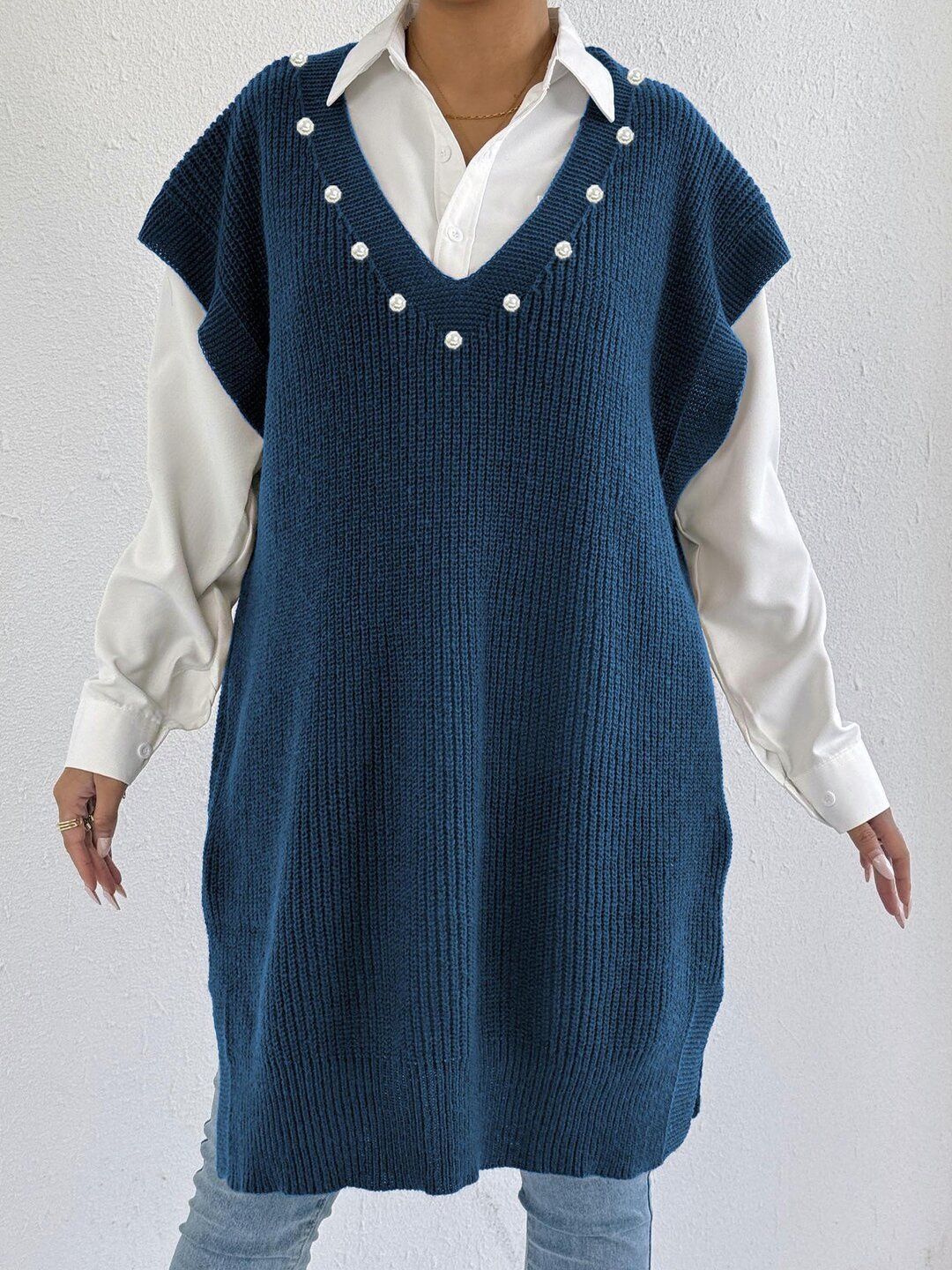 Women Ribbed Longline Sweater Vest