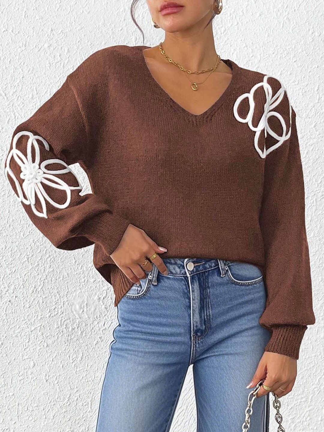 Women Floral Pullover with Embroidered Detail