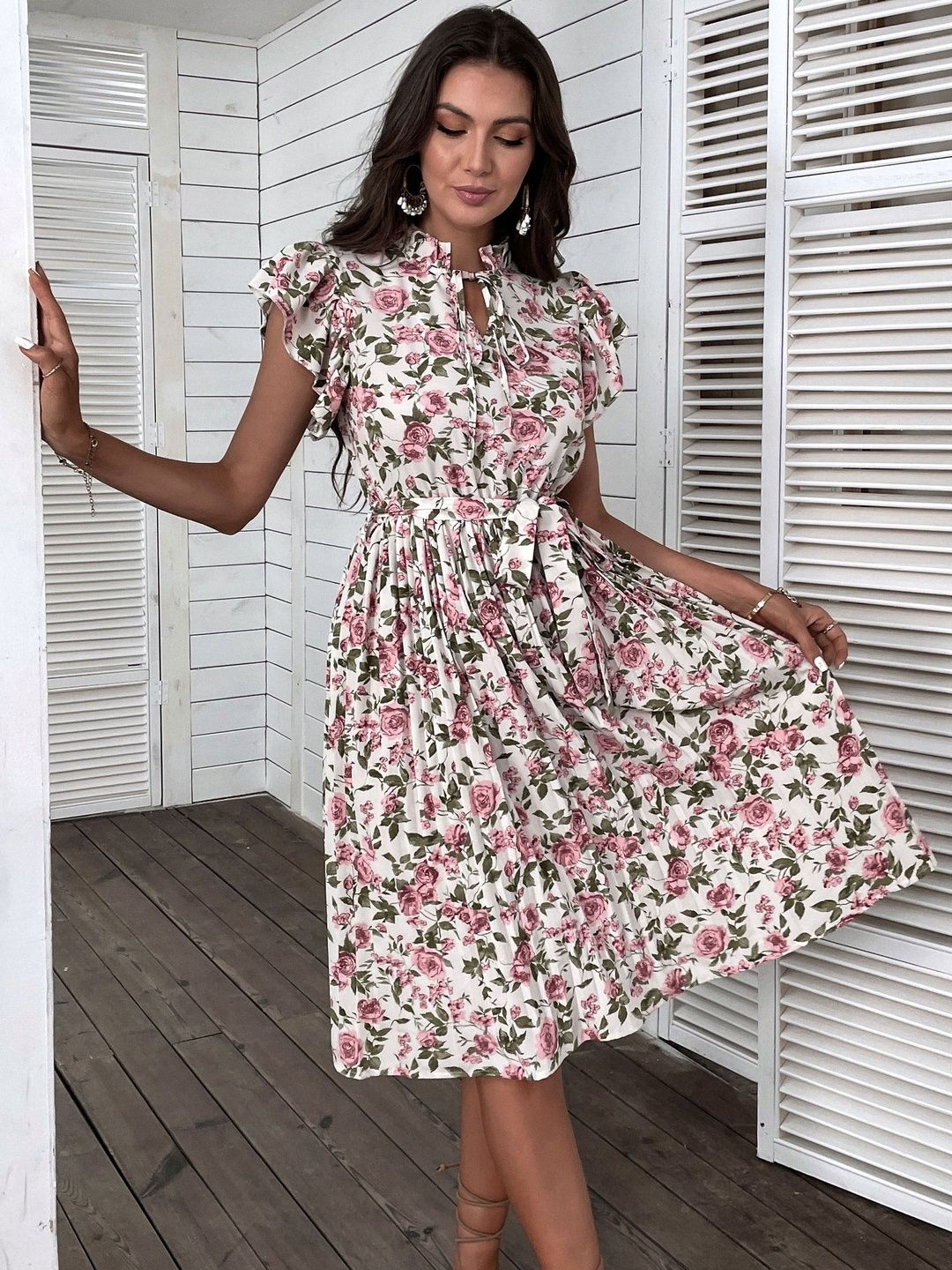 Floral Print Puff Sleeve Fit & Flare Dress