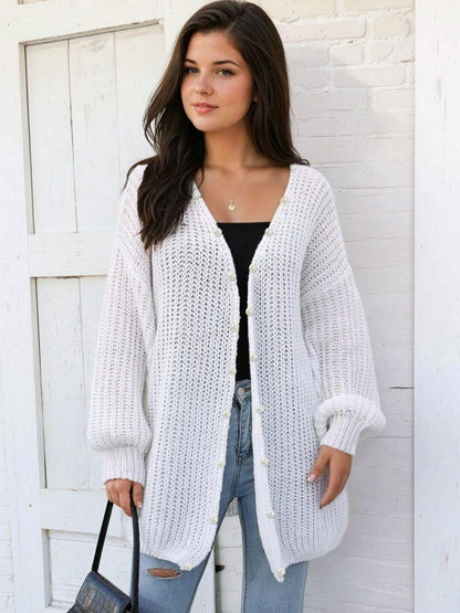 Cardigan in White acrylic - Nowi Korean Fashion