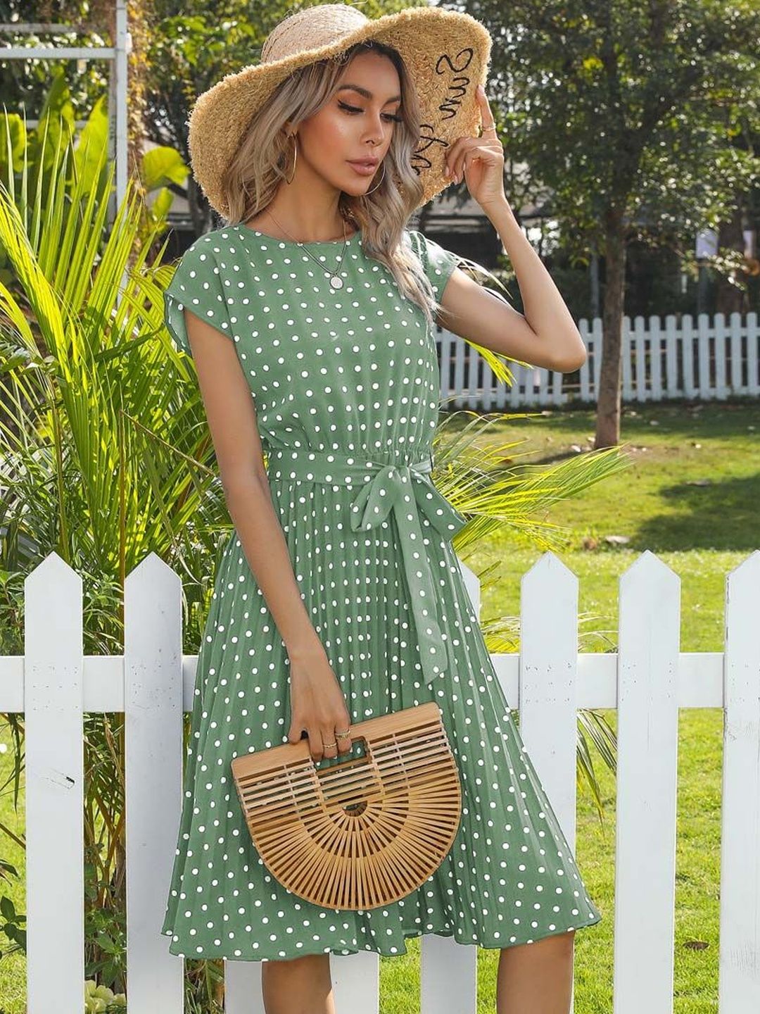 NOWI Polka Dot Print Fit & Flare Midi Dress