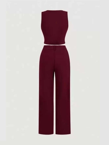 Maroon Solid Vest Top with Trousers