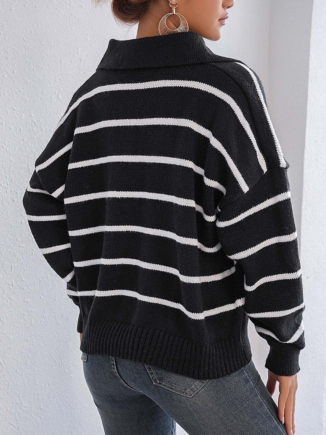 Women Striped Pullover with Embroidered Detail