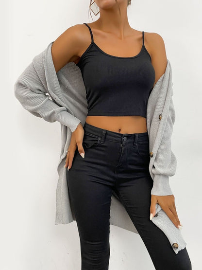 Women's Grey Ribbed Cardigan Blend Printed Regular Fit