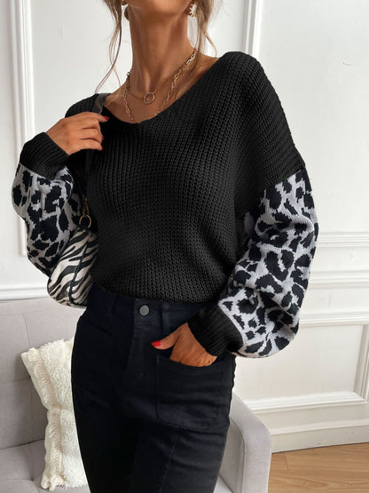 Women's Black Animal Colourblocked Pullover Blend