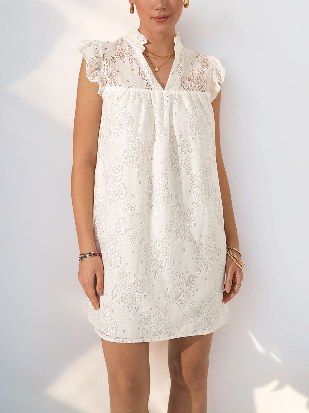 Floral Embroidered Flutter Sleeve Dress