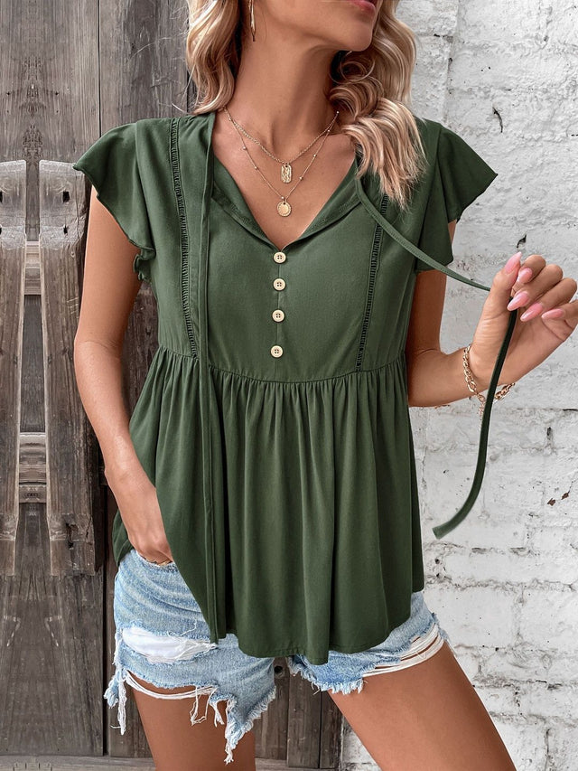 Flutter Sleeve Cotton Top - Nowi Korean Fashion