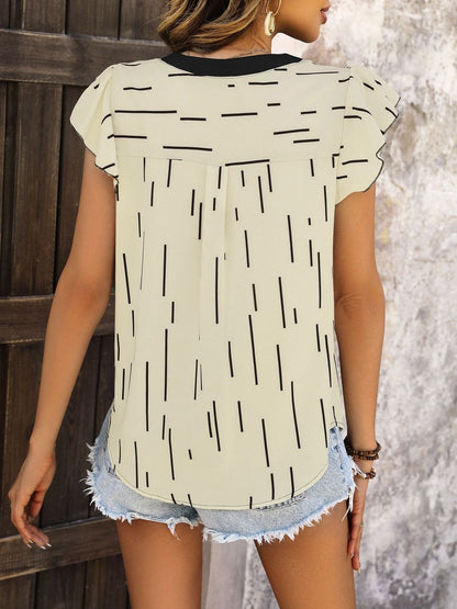 Print Flutter Sleeve Ruffles Top