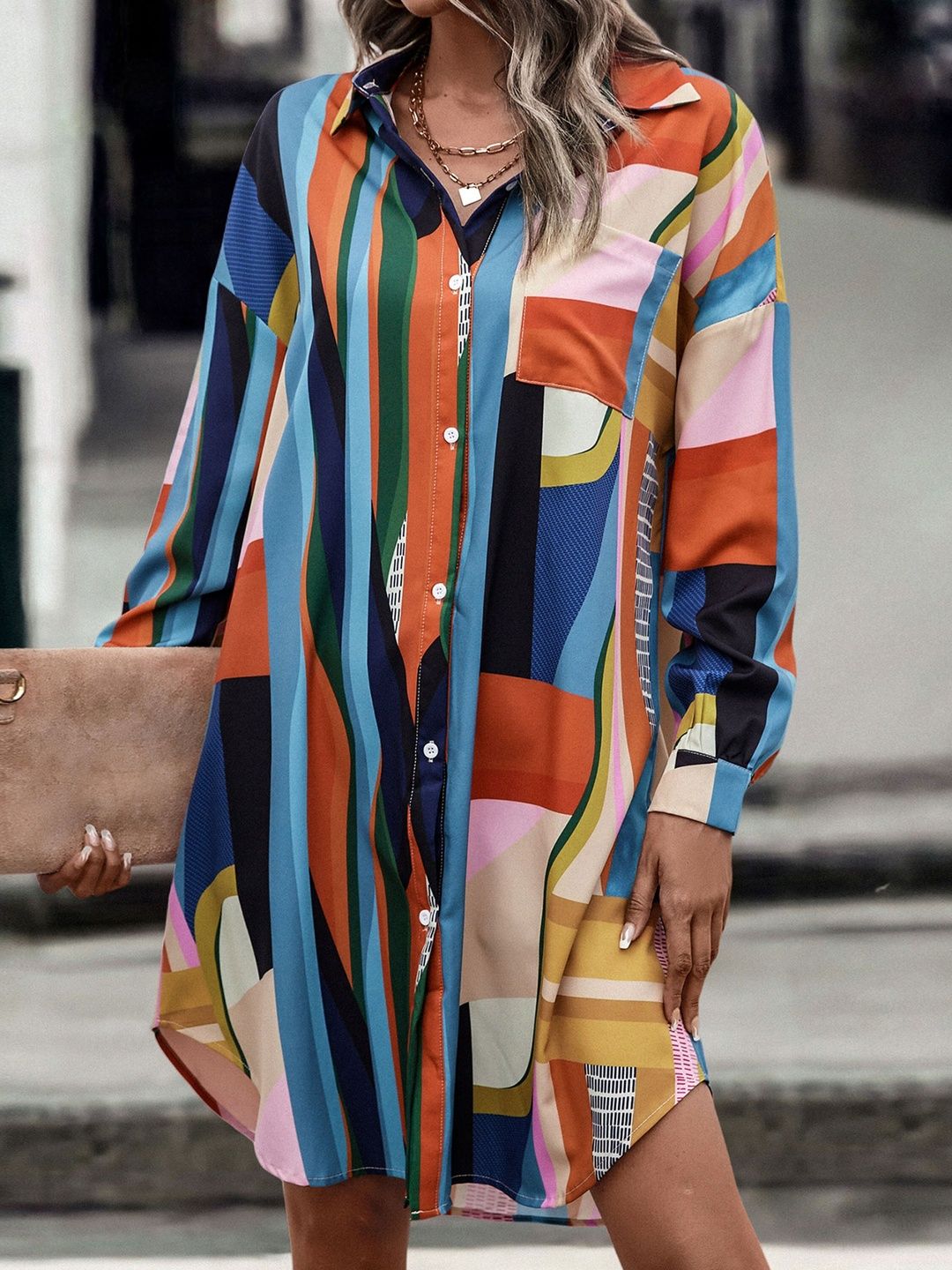 NOWI Print Shirt Dress - Nowi Korean Fashion