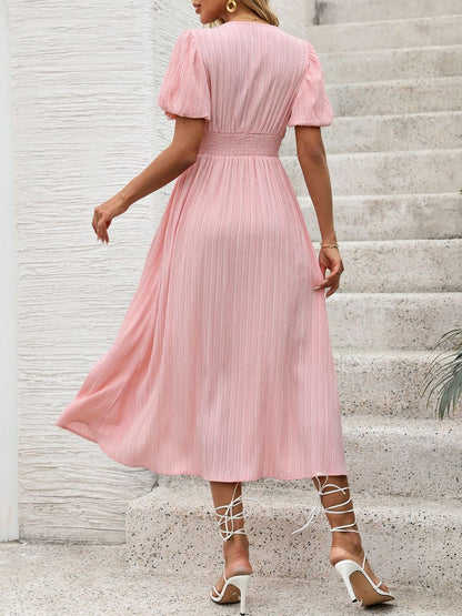 Puff Sleeve Fit & Flare Midi Dress