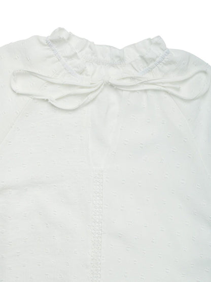 Women's White Tie-Up Neck Cotton Top