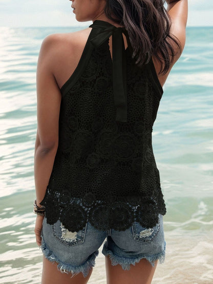 Embroidered Halter Neck Cotton Top