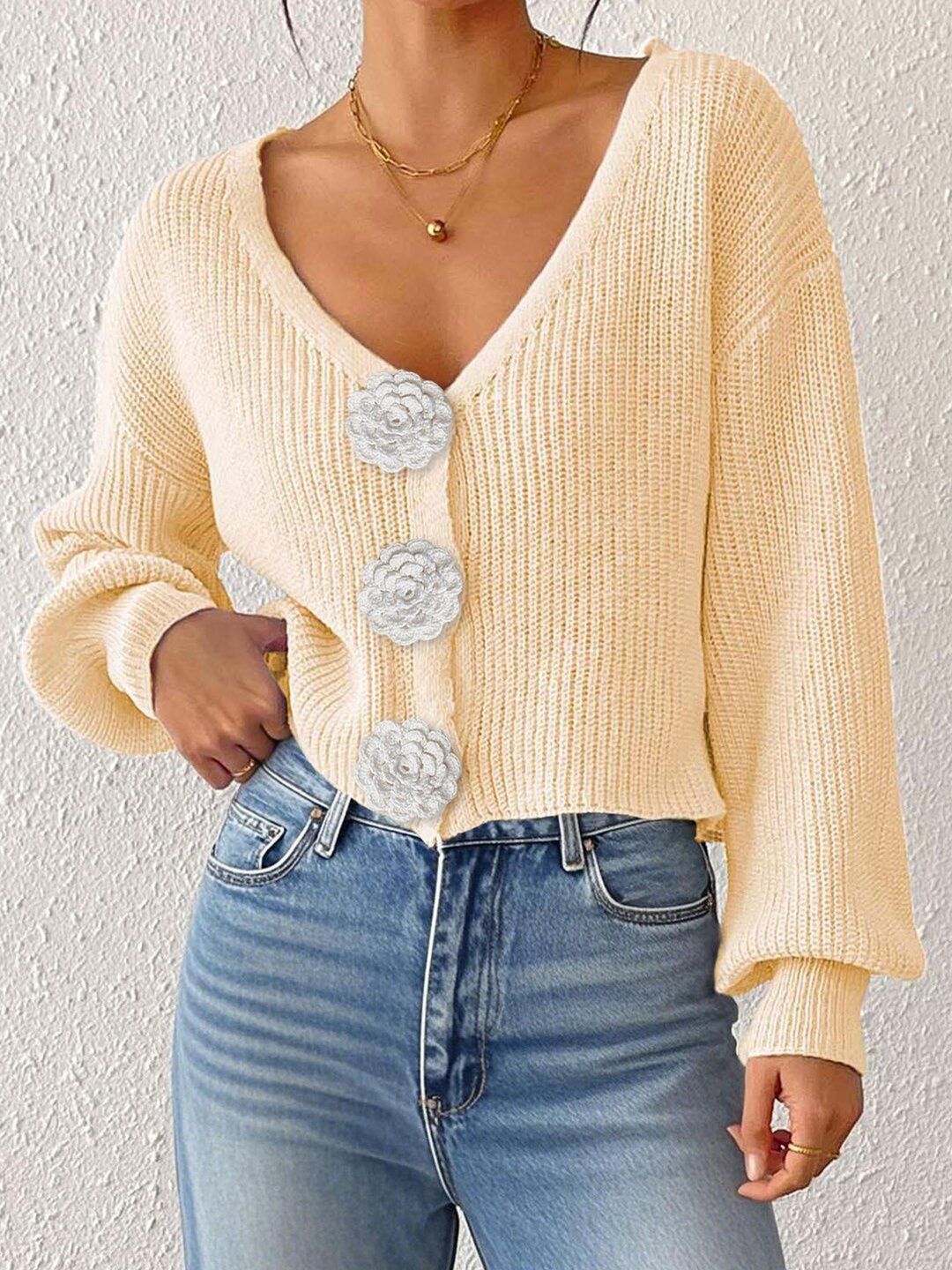 Women Ribbed Crop Cardigan