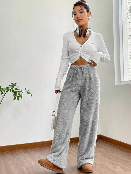 High-Rise Easy Wash Trousers in Grey Wool Style 225 - Nowi Korean Fashion
