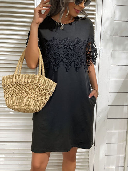Round Neck Lace Inserts Dress