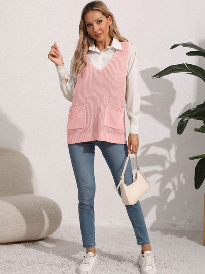 Sweater Vest in Pink acrylic Sleeveless - Nowi Korean Fashion