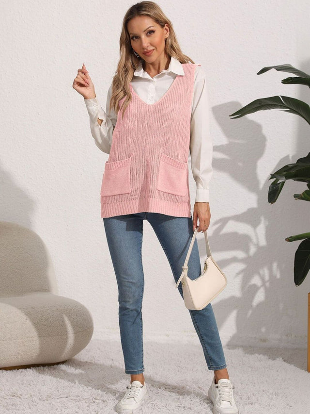 Sweater Vest in Pink acrylic Sleeveless - Nowi Korean Fashion