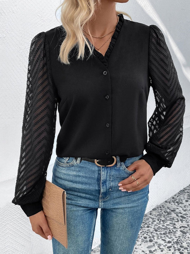 Semi Sheer Casual Shirt in Black Cotton - Nowi Korean Fashion