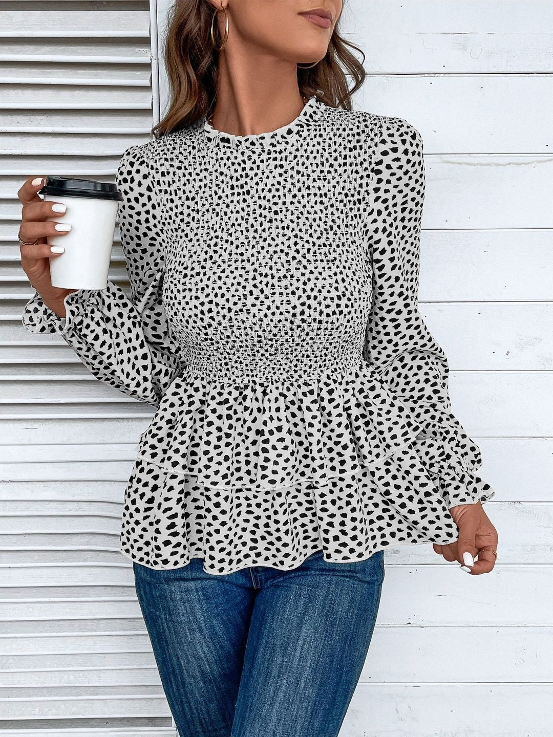 Women's White Chic Polka Dot Peplum Top