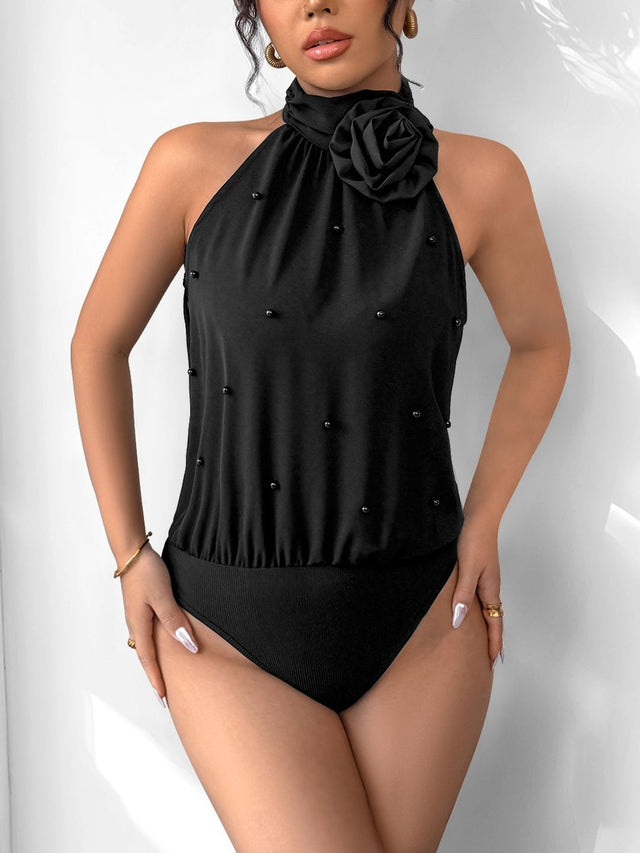 Self Design Bodysuit in Black polyester - Nowi Korean Fashion