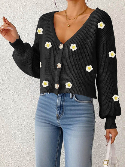 Women Floral Crop Cardigan with Embroidered Detail
