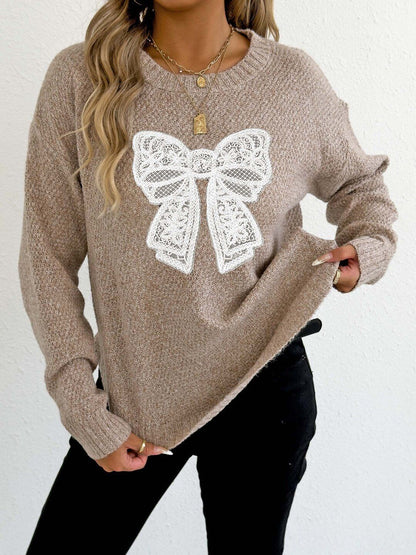 Women Cable Knit Pullover with Embroidered Detail